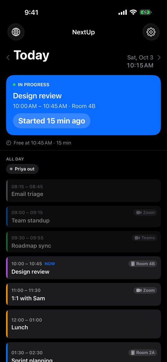 Today view in dark mode