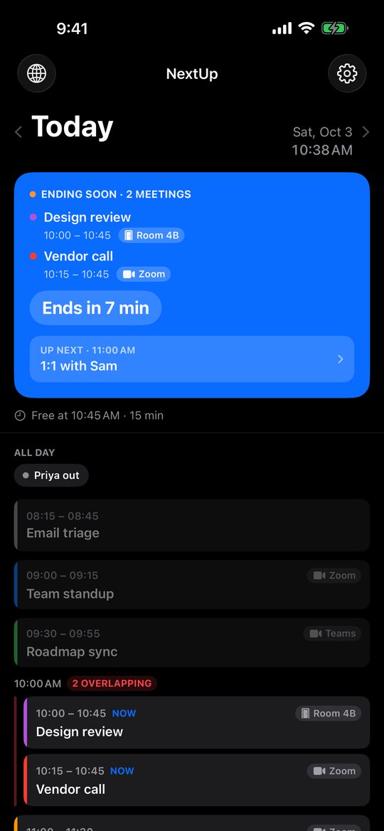 Overlapping meetings in dark mode